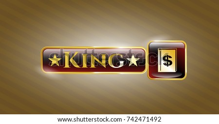  Gold badge with book with money symbol inside icon and King text inside