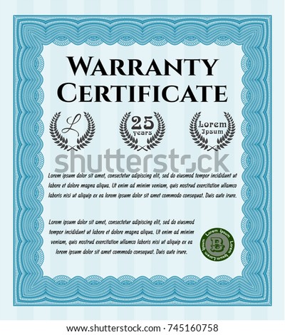 light blue warranty certificate template vector illustration with guilloche pattern and background elegant - Warranty Certificate Template light blue warranty certificate template vector illustration with guilloche pattern and background elegant - Warranty Certificate Template