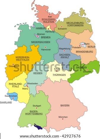 Map of Germany, national boundaries and national capitals