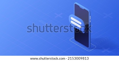 Laptop live chat service. Isometric message icon concept. Online support concept. Vector illustration.