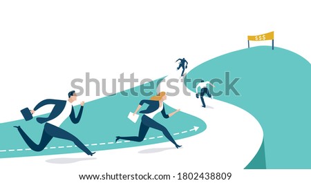 Climbing the hill of financial success. Business vector illustration