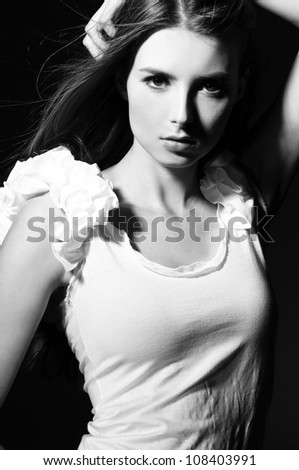 beautiful blond woman portrait, black and white