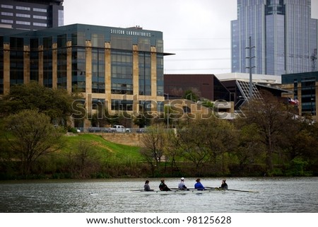 Austin, TX - March 9: SXSW Interactive Conference in Austin.   Rolling team practices on Lady Bird Lake