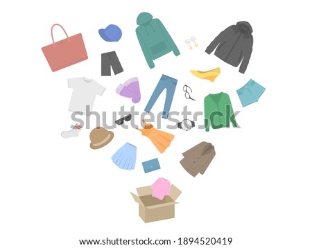 Illustration of apparel goods popping out of cardboard.