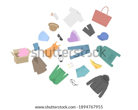 Illustration of apparel goods popping out of cardboard.