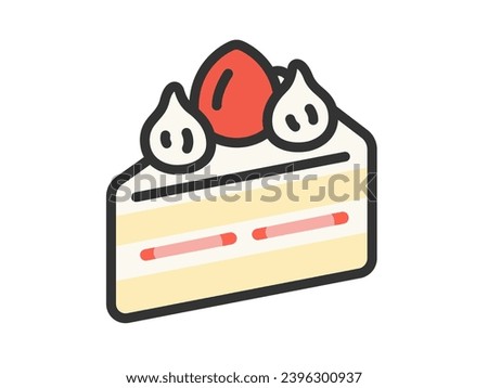 Illustration of strawberry shortcake icon (line drawing color).