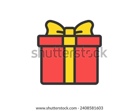 Illustration of a wrapped present box icon (color line drawing).