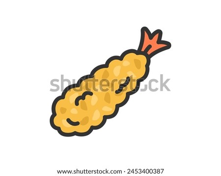 Illustration of a side dish fried shrimp icon (color line drawing).