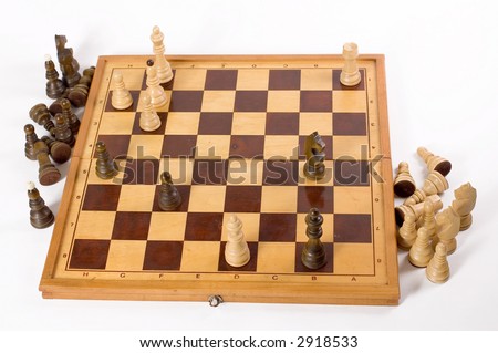 Chess game, checkmate to black king-focus on black king and white queen