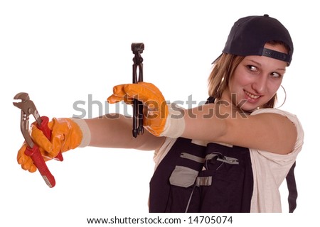Young worker woman with pliers in hands