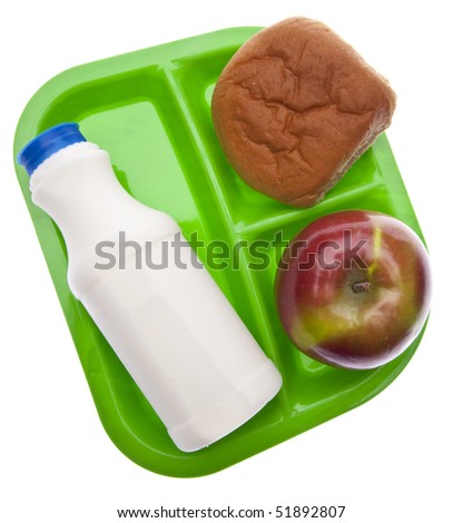 Healthy School Lunch Themed Image.  Tray with Balanced Meal.  Isolated on White with Clipping Path.