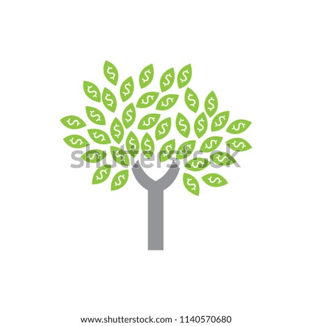 Money tree with leaves in dollars. Vector illustration.