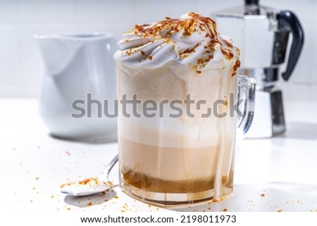 Similar – Image, Stock Photo Salted caramel frappe coffee served on glass