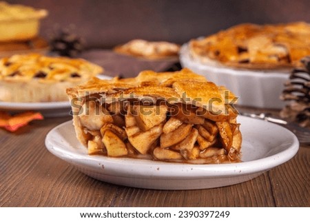 Similar – Image, Stock Photo Apple pie with caramel.  Thanksgiving dessert top view