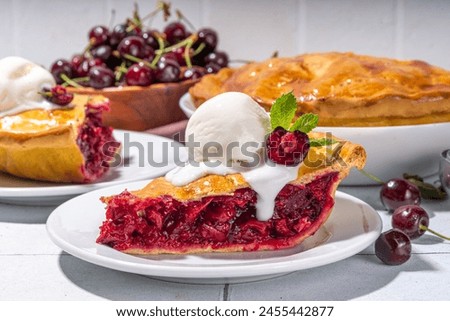 Similar – Image, Stock Photo Fruit berry pie and branch of lavender on table