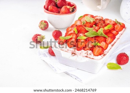 Similar – Image, Stock Photo Strawberries tiramisu on a field of daisies in spring