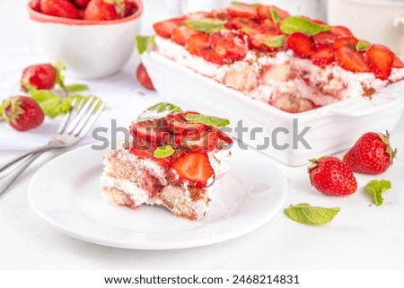 Similar – Image, Stock Photo Strawberries tiramisu on a field of daisies in spring