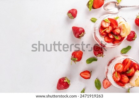 Similar – Image, Stock Photo Delicious cheesecake with strawberries on plate