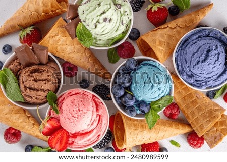 Similar – Foto Bild Eiswaffel, frisch für den heißen Sommer, mit vielen leckeren Geschmacksrichtungen,