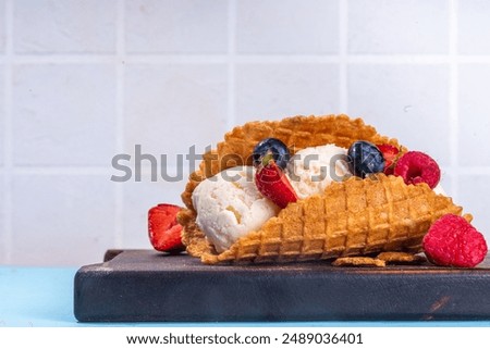 Similar – Image, Stock Photo Ice cream and waffles on plate