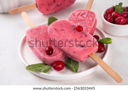 Similar – Image, Stock Photo Pink popsicles and fresh strawberries