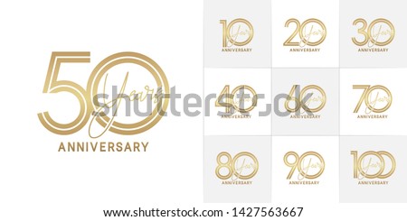 Set of Anniversary vector design with multiple line number golden color for celebration event, invitation, greeting, web template, leaflet and booklet