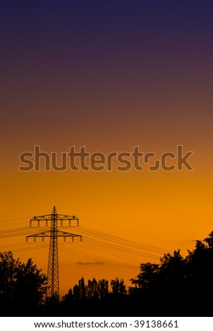 Powerpole in orange purple sunset light