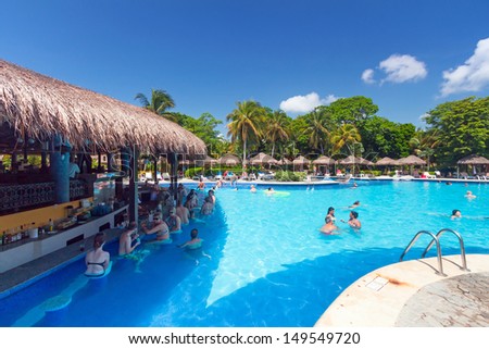 PLAYA DEL CARMEN, MEXICO - JULY 14: Scenery of luxury swimming pool at RIU Tequila Hotel  in Playa del Carmen on July 14, 2011. RIU Hotels & Resorts has more than 100 hotels in 19 countries.