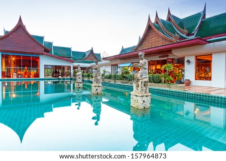 KOH KHO KHAO, THAILAND - NOV 5: Oriental Architecture of Andaman Princess Resort & SPA. Hotel was destroyed by tsunami in 2004 and rebuild, Koh Kho Khao island, Phang Nga in Thailand on Nov. 5, 2012.