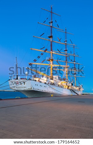 GDYNIA, POLAND - FEB 17: Polish sail training ship \