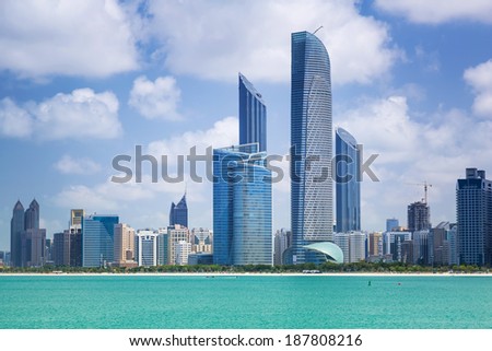 ABU DHABI, UAE - MARCH 27: Cityscape of Abu Dhabi on March 27, 2014, UAE. Abu Dhabi is the capital and the second most populous city in the United Arab Emirates with around 1 million people.