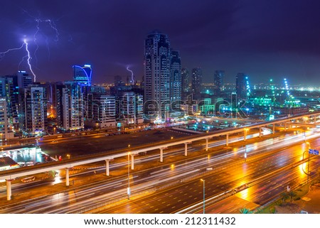 DUBAI, UAE - 3 APRIL 2014: Thunderstorm in Dubai Internet City, UAE. Dubai Internet City is created by the government free economic zone for global information technology firms.