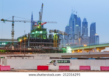 DUBAI, UAE - 3 APRIL 2014: Technology park in Dubai Internet City at dusk, UAE. Dubai Internet City is created by the government free economic zone for global information technology firms.