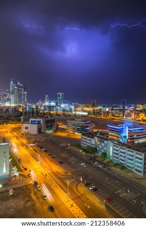 DUBAI, UAE - 3 APRIL 2014: Thunderstorm in Dubai Internet City, UAE. Dubai Internet City is created by the government free economic zone for global information technology firms.