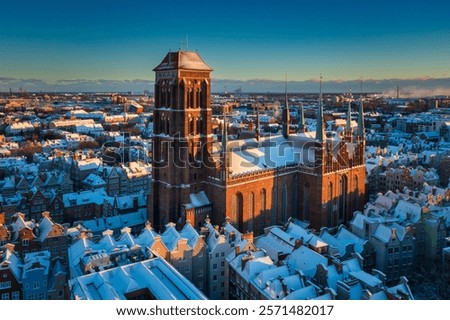 Similar – Image, Stock Photo Snowy market place, decorated for Christmas with fairy lights and Christmas tree, Chemnitz, historical city hall