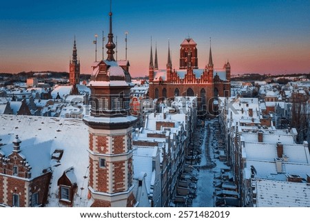 Similar – Image, Stock Photo Snowy market place, decorated for Christmas with fairy lights and Christmas tree, Chemnitz, historical city hall