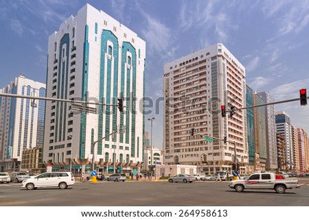 ABU DHABI, UAE - MARCH 25: Streets of Abu Dhabi on March 25, 2014, UAE. Abu Dhabi is the capital and the second most populous city in the United Arab Emirates with around 1 million people.