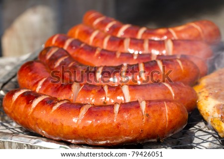 Grilled sausages on the barbecue