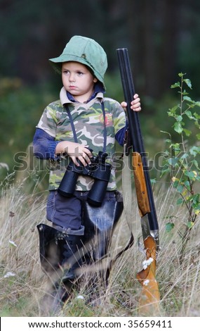 Boy Hunting With Gun. Stock Photo 35659411 : Shutterstock