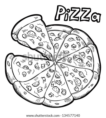 Italian Pizza Doodle Stock Vector Illustration 134577140 : Shutterstock