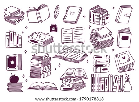 Set of hand drawn books in doodle style vector illustration