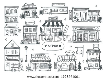 Set of hand drawn store front 