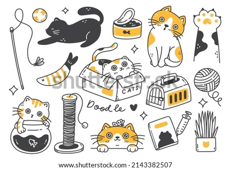 Cute Cat Doodle Line art in Different Poses