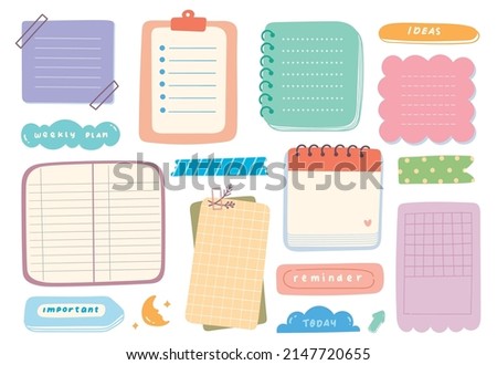 Cute hand drawn planner, journal, notepad, paper vector illustration