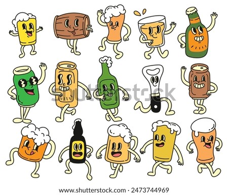 Set of Beer Groovy Cartoon Character