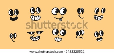 Set of Unique Cartoon Face Expressions with Different Emotions - Vector Illustration of Funny and Sad Faces with Sunglasses, Googly Eyes, and Various Mouths - Perfect for Emojis, Stickers, etc