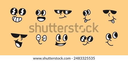 Set of Unique Cartoon Face Expressions with Different Emotions - Vector Illustration of Funny and Sad Faces with Sunglasses, Googly Eyes, and Various Mouths - Perfect for Emojis, Stickers, etc