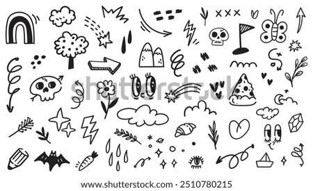 Creative Hand-Drawn Doodle Set | Playful Vector Scribbles, Symbols, and Sketches | Abstract Black and White Illustration for Design Projects