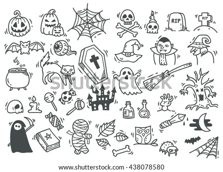 set of Halloween doodle