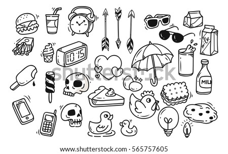 Set of cute random doodle isolated on white background